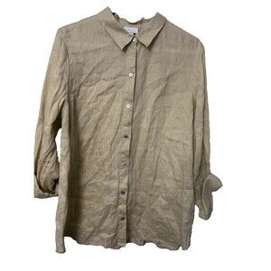 J.Jill 100% Linen Top Women's Large light Green Yellow Button Down Blouse